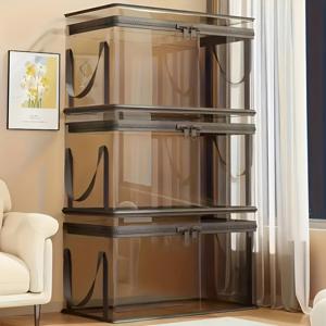 TEMU 2개/3개 투명 플라스틱 보관함, 가정용 책 정리함, 대용량 책 및 의류 보관함 - 사무실 및 가정 정리를 위한 공간 절약 솔루션, 투명 디자인으로 쉽게 확인 가능, 접이식 책장 가방|책꽂이