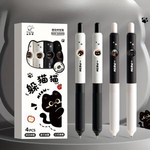 TEMU 4개 귀여운 고양이 펜, 회전 메커니즘 포함 - 부드러운 필기감 젤 펜, 속건성 검정 잉크, 인체공학적 그립 - 학교, 사무실, 다이어리, 저널링용 - 생일/크리스마스 선물용, 귀여운 펜
