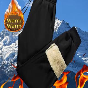 TEMU 남성용 헤비듀티 안감 조거 팬츠 - 겨울용 보온 슬림핏 커프드 레그, 두꺼운 방한 긴 바지, 노년층 및 중년층용, 세탁기 사용 가능 일상용 팬츠 (솔리드 컬러)