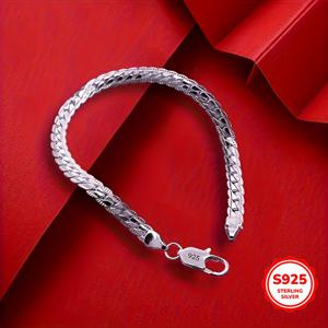 TEMU 1개 925 스테링 실버 쿠바 체인 팔찌 - 저자극성, 라이트 베이지, 패셔너블한 고품질 주얼리, 파티, 결혼식 및 데일리룩에 적합