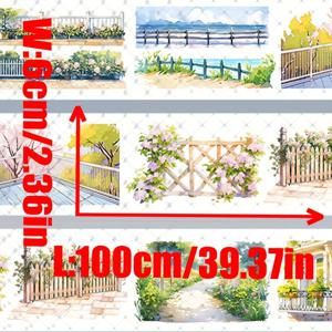 TEMU 100cm 고급 와시 테이프 | 녹색 녹지 가로를 따라 핑크망고, PET 디자인, 다이어리, 노트북, 휴대폰 케이스, 카드 홀더 및 프로젝트 장식에 이상적