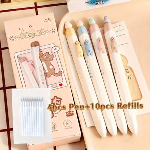 TEMU 14개 세트 클릭펜 자석 리필 포함 - 0.5mm 극세필 검정 잉크, 고양이 & 새 동물 테마 스냅캡, 학교, 사무실, 저널링용 - 플래너 & 자석 파일링 시스템 호환 (재미있는 선물)