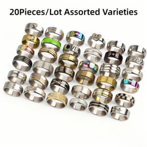 TEMU 20개 클래식 심플 패션 스테인리스 스틸 반지 세트 - 혼합 스타일 데일리 & 파티 주얼리 액세서리, 남녀 공용 올 시즌 선물, 캐주얼 복장에 완벽