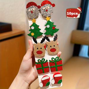 TEMU 10개 크리스마스 헤어 클립 세트 - 산타, 말뚝오리, 눈사람, 나무 & 선물 요소 포함, 반짝이는 글리터로 축제 휴일 파티 의상 및 스타일링에 적합