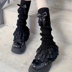 TEMU 1쌍 일본 카와이 레이스 & 러플 무릎 커버 - JK 스타일 스타킹, 의상용 레그, 코스튬 (세탁기 사용 가능)