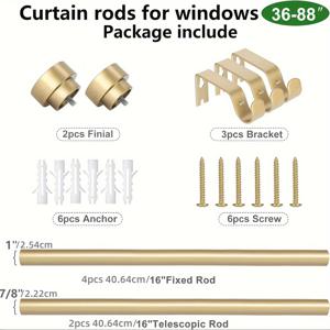 TEMU 1세트 골든 커튼로드, 1인치 지름 헤비 듀티 커튼로드, 조절 가능한 커튼로드, 모던 장식용 드레이퍼리 로드, 텔레스코핑 창 커튼, 18-45인치, 36-88인치, 66-120인치