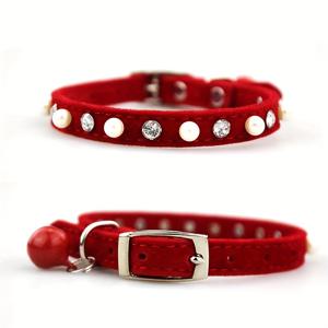 TEMU 조절 가능한 레드 폴카 도트 펫 칼라, 인조 진주 & 라인스톤 장식 - 고양이 & 소형견용 귀여운 벨 참, 튼튼한 액세서리