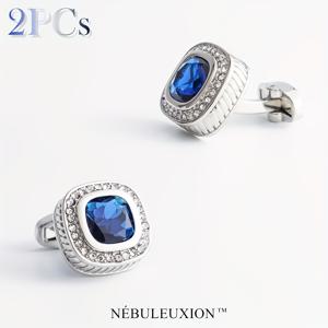 TEMU 2개 NÉBULEUXION 아르젠티 커프스링크 세트, 블루 젬스톤 & 헤일로 - 결혼식, 연회, 의식, 비즈니스용 화려한 프렌치 셔츠 커프스링크 | 이상적인 선물