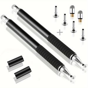 TEMU 아이패드 에어 2와 호환되는 커패시티브 스크린용 2개 세트의 프리시전 디스크 팁 , 배터리 필요 없음, 6개 교체용 팁과 번들로 제공되는 듀얼 기능 (파이버 팁 & 디스크 팁) - 유니버설 터치 스크린 펜