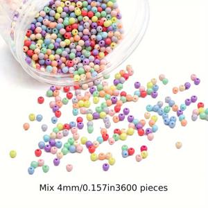 TEMU 3600개 4mm 마카롱 스타일 아크릴 비즈 - DIY 주얼리 만들기, 팔찌 & 귀걸이 공예 키트용 컬러풀 라운드 라이스 비즈