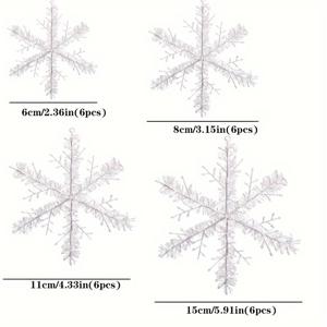 TEMU 24개 크리스마스 눈꽃 쇼핑몰 호텔 창문 장식 화이트 크리스마스 눈꽃 오너먼트 6cm 8cm 11cm - 15cm 글리터 크리스마스 트리 - 플라스틱 - 크리스마스 트리 오너먼트 혼합 눈꽃 (화이트)