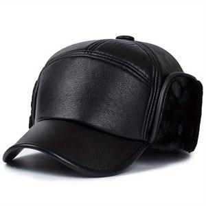 TEMU 1개 남성용 겨울 두꺼운 보온 아웃도어 귀마개 비니, 플리스 안감 방풍 할아버지 오리부리 모자