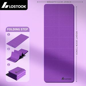 TEMU 로스투크 폴더블 요가 매트, TPE 소재, 미끄럼 방지, 방수, 경량, 단색, 회색/보라색/파랑, 요가, , 피트니스 트레이닝용