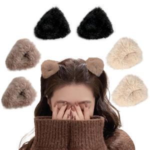 TEMU 6pcs GUIJUI 꿀 딸기 플러시 고양이 귀 헤어 클립, 귀여운 퍼지 사이드 클립 프링크 그립 액세서리, 단색, 레진, 여성용, 일상 및 캐주얼 착용에 적합, 15세 이상