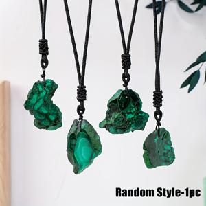 TEMU 1개 APENGSHI 천연 말라카이트 원석 목걸이 - 손으로 짠 불규칙 슬라이스 그린 말라카이트 펜던트, 남녀 공용 천연 미네랄, 크리스마스/발렌타인데이/추수감사절 선물, 사계절 착용, 코팅 없음, 데일리