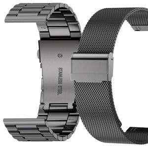 TEMU 2pcs 스마트워치 스트랩, 삼성 및 휴렛 패키지 및 가르민 및 휴미 및 샤오미 및 포실 및 호너 스마트워치 밴드 남성 및 여성 금속 손목밴드와 함께 22mm 스테인리스 스틸 밀라니 스트랩에 적합합니다.