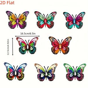 TEMU 2D 평면, 8개 금속 나비 벽 장식 - 활짝 펼쳐진 날개가 있는 생생하고 나비, 정원, 울타리, 벽, 파티오, 방 장식을 위한 내구성이 뛰어난 철제 구조