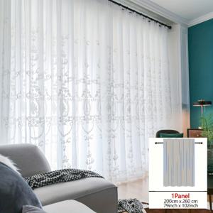 TEMU 1패널 화이트 자수 시스루 커튼 - 유럽풍 파스토럴 플로랄 패턴, 빛 가림 얇은 원단, 침실 거실 서재 발코니 분할 장식용 창문 커튼 (후크 포함)