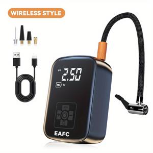 TEMU EAFC 휴대용 유선/무선 타이어 공기 주입기, USB/12V DC 전기 에어 컴프레서, LED 라이트가 있는 디지털 압력 게이지, 자동차, , 자전거 및 공용, 비상 및 일상 사용에 적합,