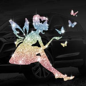 TEMU 1개 반짝이는 나비 엘프 벽 스티커 - 글리터 요정 실루엣과 나비, 내구성 강한 잔여물 없는 접착제 (집, 차량, , 노트북용) | 우아한 홈 데코 & 자동차 액세서리, 환상적인 벽 장식 | 광택 마감, 나비 장식