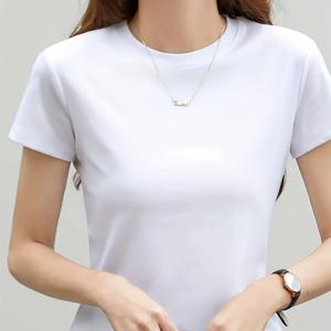 TEMU 여성용 우아한 솔리드 컬러 라운드넥 반팔 티셔츠 - 통기성 좋은 기계 세탁 가능 레귤러 핏 캐주얼 셔츠, 봄/여름 필수 아이템, 매끈한 소재의 다용도 옷장 스테이플