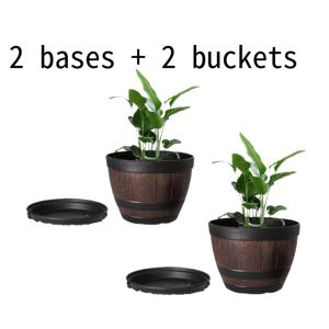 TEMU 4개 레트로 휘스키 통 화분 (트레이 + 받침 2개 + 화분 2개 포함), 플라스틱 화분 (배수 구멍 포함), 실내외 사용에 적합, 허브, 꽃, 다육 식물 재배에 적합 - 원형 정원 화분