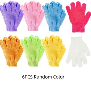 TEMU 스파용 이중면 마이크로화이버 각질 제거 샤워 장갑 6개 세트 - 다양한 파스텔 색상, 부드러운 라이트 베이지 각질 제거 및 스크럽, 랜덤 컬러 믹스, 내구성 있는 두꺼운 천