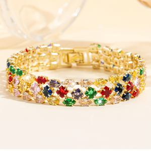 TEMU 우아한 멀티컬러 스타일 합성 보석 여성 테니스 팔찌 - 빈티지 스타일, 반짝이는 큐빅 합성 지르코니아, 구리 클라스프 - 데이와 어머니날 선물로 이상적|탄생석