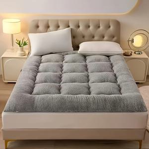 TEMU 1개 초소프트 매트리스 토퍼 - 두껍고 휴대용, 접이식, 기숙사·침실·호텔에 적합, 세탁기 사용 가능, 크리스마스·개학 시즌·새해 특별 컬러 혼합