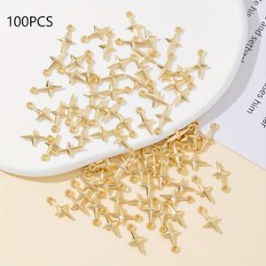 TEMU 100개 골드 & 실버 사각별 펜던트 - DIY 주얼리 만들기, 핸드크래프트 및 팔찌 디자인에 완벽한 액세서리 비즈 세트 - 크래프팅과 패션 프로젝트용