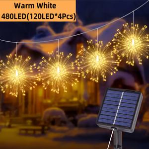 TEMU 1팩, 240/480 LED 태양광 불꽃 요정 스트링 조명, 2/4개 매달린 스타버스트 볼 조명, 8가지 조명 모드, 야외 정원, 마당, 현관, 우산, 텐트, 발코니, 처마, 결혼식, 파티, 크리스마스 장식, 할로윈 장식용