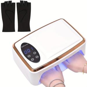 TEMU 타이머 자동 센서 기능 네일 램프, 젤 및 폴리싱용 전문 네일 도구 세트, 젤 네일 핑거리스 보호 장갑 포함|타이머|젤네일|매니큐어