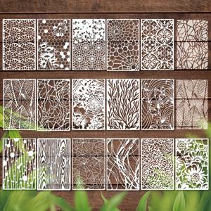 TEMU 16개 재사용 가능한 식물 텍스처 스텐실 - 거미줄, 나무, 돌, 및 벌 패턴, DIY 홈 및 가구 장식에 적합