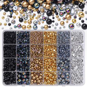 TEMU 9000개 수제 진주 & 젤리 레진 스톤 - 혼합 사이즈 3/4/5/6/8mm 블랙, 실버, 골드 하프-진주 DIY 공예용, 의류 장식, 네일 아트 - 저자극성, 내구성 및 사용 편리한 공예 재료, 우아한 액세서리, 고품질 제작