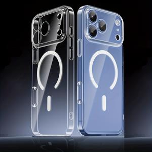 TEMU 아이폰 17 프로 맥스용 투명하고 내구성 있는 PC 자석 충격 방지 케이스, 소프트 엣지 범퍼 및 무선 충전 호환성, 아이폰 모델 16, 15, 14, 13 프로 맥스 플러스, 맥스 프, 케이스, 아이폰 프로 맥스용 투명 케이스, 프 자석, 아이폰 프로 케이스, 휴대용 케이스