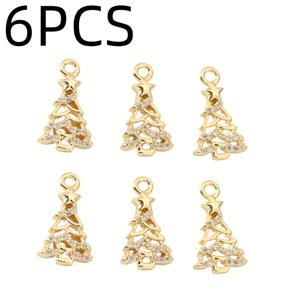 TEMU 6개 세트 구리 인레이드 홀아웃 크리스마스 트리 체인 & 펜던트 목걸이/귀걸이/체인 참 - DIY 목걸이, 귀걸이, 팔찌용 - 남녀공용 선물 (6개 세트)