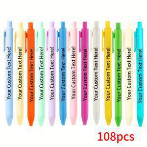TEMU 맞춤형 108개, 88개, 58개 고품질 마카롱 볼펜, 검정 잉크, 회사 슬로건 및 이벤트용 맞춤 펜, 개학 시즌 선물, 크리스마스 선물
