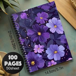 TEMU 1개 스파이럴 바인드 저널 - 화려한 보라색 꽃, 불렛 저널링, 플래너, 선물용 노트패드 | 귀여운 노트북|다이어리