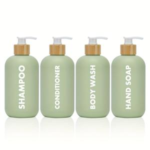 TEMU 그린 벨벳 병 4개 세트, 각 500ml ( Oz), 나무 상판 및 하판 펌프 포함. 이 보관 병은 샴푸, 컨디셔너, 바디워시 및 액체 비누 충전에 적합합니다. 토너 및 비누 디스펜서로도 사용할 수 있습니다.