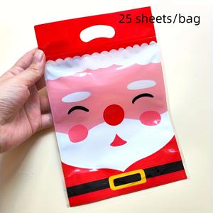 TEMU 25개입 재사용 가능한 자동 밀봉 크리스마스 선물 봉투 - 산타, 눈사람, 요정 패턴 - PET/폴리프로필렌 재봉투 (빨강/초록/흰색) - 파티, 스타킹 스터퍼, 휴일 포장용 대량 봉투