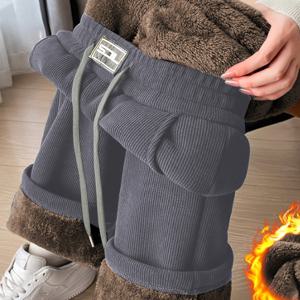 TEMU 여성용 두꺼운 플러시 겨울 따뜻한 와이드 레그 팬츠 - 단색 긴 바지, 포켓 포함, 포근한 기모 안감 캐주얼 레그 팬츠 (가을 & 겨울용), 캐주얼 복장에 다용도, 겨울 바지, 시즌 패션, 부드러운 질감, 편안한 착용감|패션