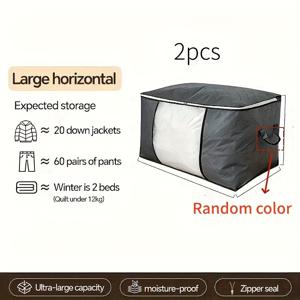 TEMU 2개 대형 헤비듀티 지퍼 스토리지 백 (창문 & 뚜껑 포함) - 접이식 옷, 침구, 계절용품 정리함 - 휴대용 이사 박스, 침대 밑 수납 (전원 불필요) - 내구성 지퍼 잠금