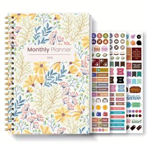 TEMU 1개 2026.1–2026.12 A5 월간 플래너, 1년 달력 일정장 노트북, 월간 페이지 포함, 생산성, 학교, 직장, 사무실 및 개인용 스파이럴 오거나이저, 스티커 3개 포함|캘린더