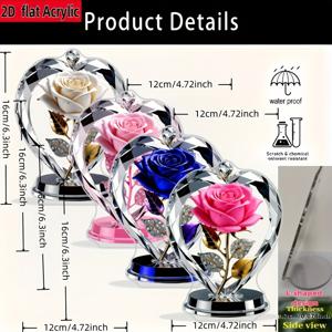 TEMU 2D 플랫, 4pcs 세트 우아한 장미 모양 테이블 장식 - 2D 플랫 플라스틱 장미 (핑크, 화이트, 블루, 골드) 하트 & L자형 줄기, 불규칙한 꽃잎, 홈, 오피스, 웨딩, 파티용 - 연중 선물 세트, 2D 플랫