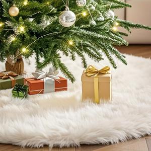 TEMU 1개 플러시 크리스마스 트리 스커트 - 부드러운 폴리에스터, 녹색, 검은색, 흰색, 빨간색, 전기 불필요, 실내 홈 데코, 파티 장식, 크리스마스 트리 스커트, 크리스마스에 최고, 부드러운 폴리에스터 스커트, 폴리에스터 스커트