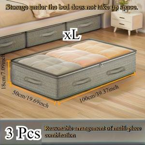 TEMU 손잡이 달린 침대 밑 수납 상자 3개 세트 - 접이식 패브릭 정리함, 담요, 수건, 퀼트, 스웨터, 베개, 시트 및 포장지 등을 위한 다중 칸막이 디자인