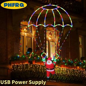 TEMU PHFRQ USB 전원 크리스마스 산타 클로스 낙하산 조명 (8가지 색상 변경 모드) - 야외/실내 걸이형 장식, 움직이는 산타 & 낙하산 디자인, 내구성 좋은 플라스틱 소재로 파티 장식에 적합, 리모컨 불필요
