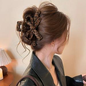 TEMU 1개 프린트 리본 헤어 클립 - 비즈 장식이 있는 대형 상어 헤어핀, 여성용 우아한 헤어 액세서리, 가을/겨울에 적합, 전원 필요 없음, 할로윈 헤어피스, 프린트 디자인|머리핀