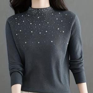 TEMU 여성용 우아한 하프 하이넥 스웨터 - 은은한 반짝이 장식의 긴팔 겨울 스웨터, 데일리 및 포멀룩을 위한 솔리드 컬러 시크한 풀오버, 가을/겨울 레이어링을 위한 부드럽고 따뜻한 원단, 여성 스웨터