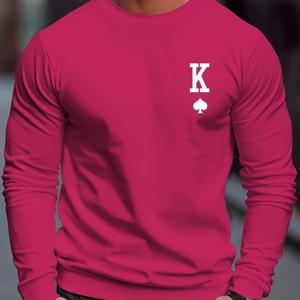 TEMU Spade K 프린트 남성용 크루넥 긴 소매 스웨트 셔츠, 캐주얼 의류, 그래픽 풀오버, 봄 가을 겨울 남성 의류